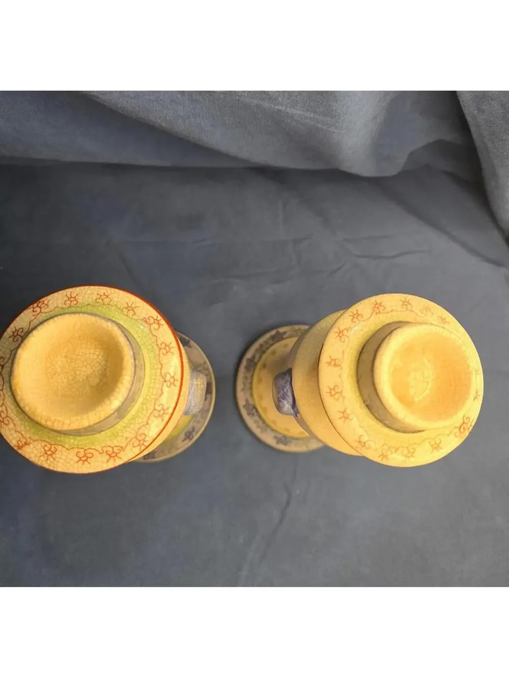 Pair of Vintage Ceramic Candle Holders with Floral Design